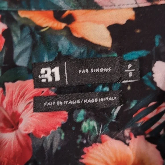 Le 31 Par Simons Green Floral Short Sleeve Button Up Size Small Made in Italy - Picture 2 of 4